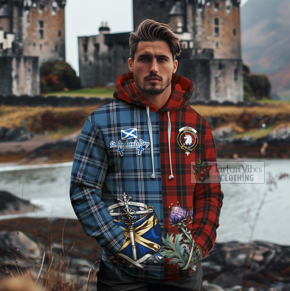 Tartan Vibes Clothing Ramsay Tartan Cotton Hoodie Happy St. Andrew's Day Half Tartan Style