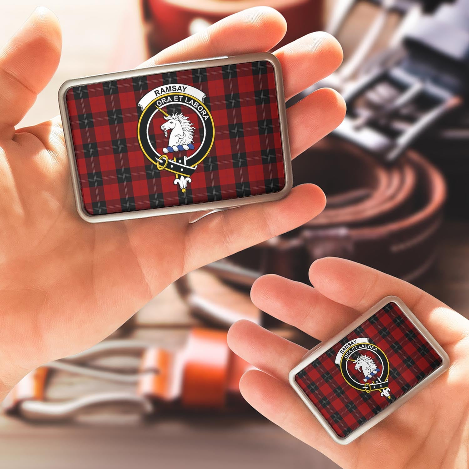 Ramsay Tartan Belt Buckles with Family Crest - Tartan Vibes Clothing