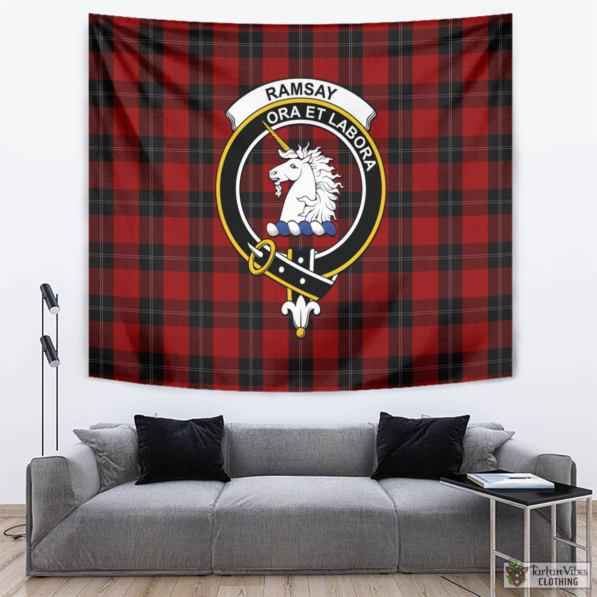 Tartan Vibes Clothing Ramsay Tartan Tapestry Wall Hanging and Home Decor for Room with Family Crest