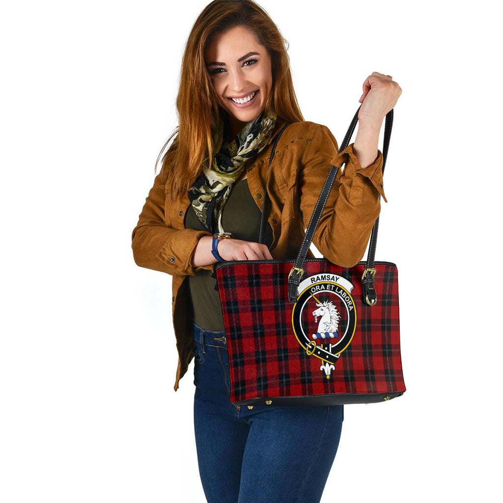 Ramsay Tartan Leather Tote Bag with Family Crest - Tartan Vibes Clothing