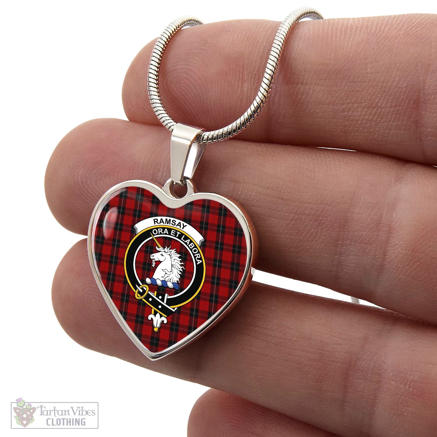 Tartan Vibes Clothing Ramsay Tartan Heart Necklace with Family Crest