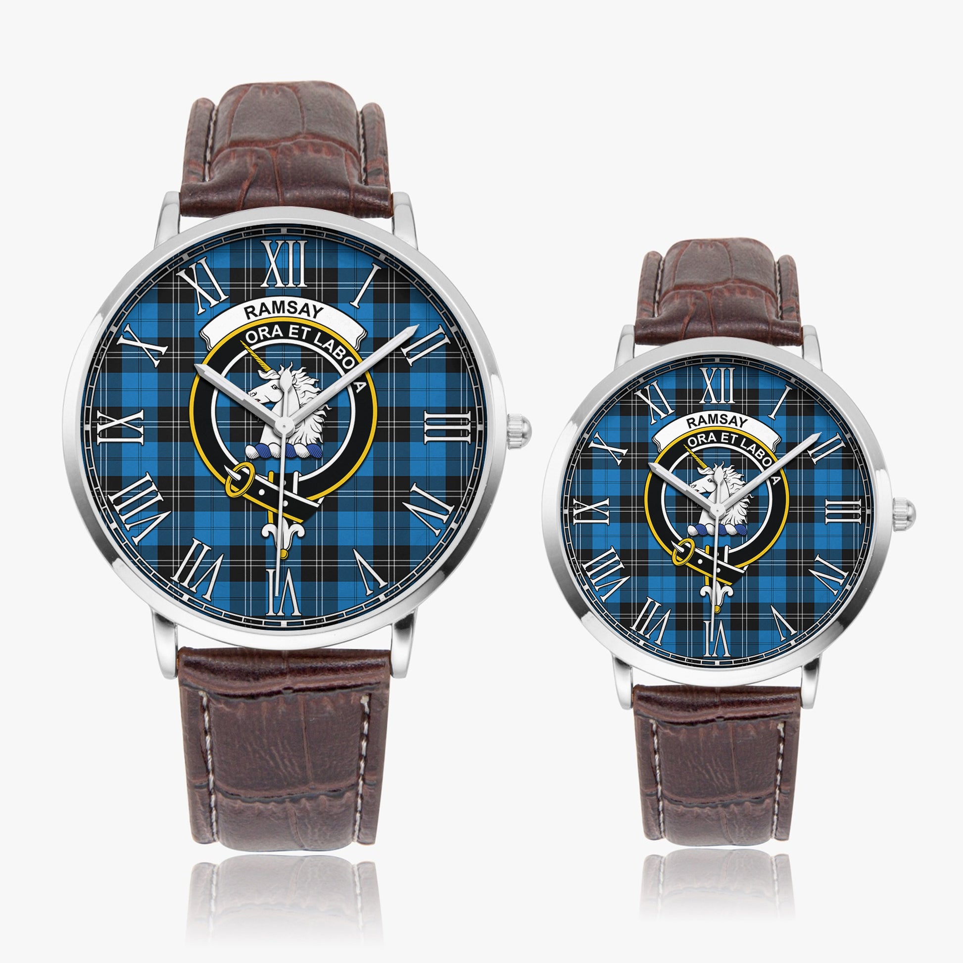 Ramsay Blue Ancient Tartan Family Crest Leather Strap Quartz Watch - Tartanvibesclothing