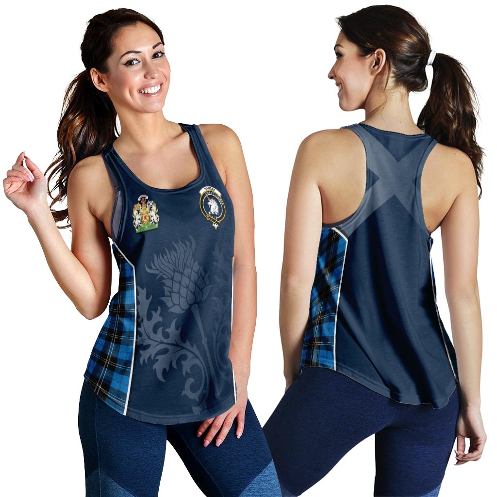 Tartan Vibes Clothing Ramsay Blue Ancient Tartan Women's Racerback Tanks with Family Crest and Scottish Thistle Vibes Sport Style