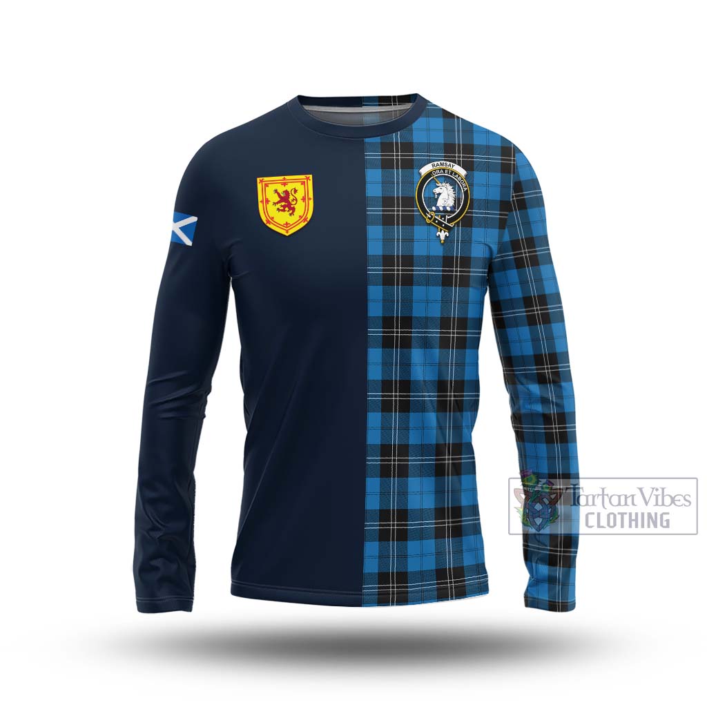 Tartan Vibes Clothing Ramsay Blue Ancient Tartan Long Sleeve T-Shirt with Scottish Lion Royal Arm Half Style