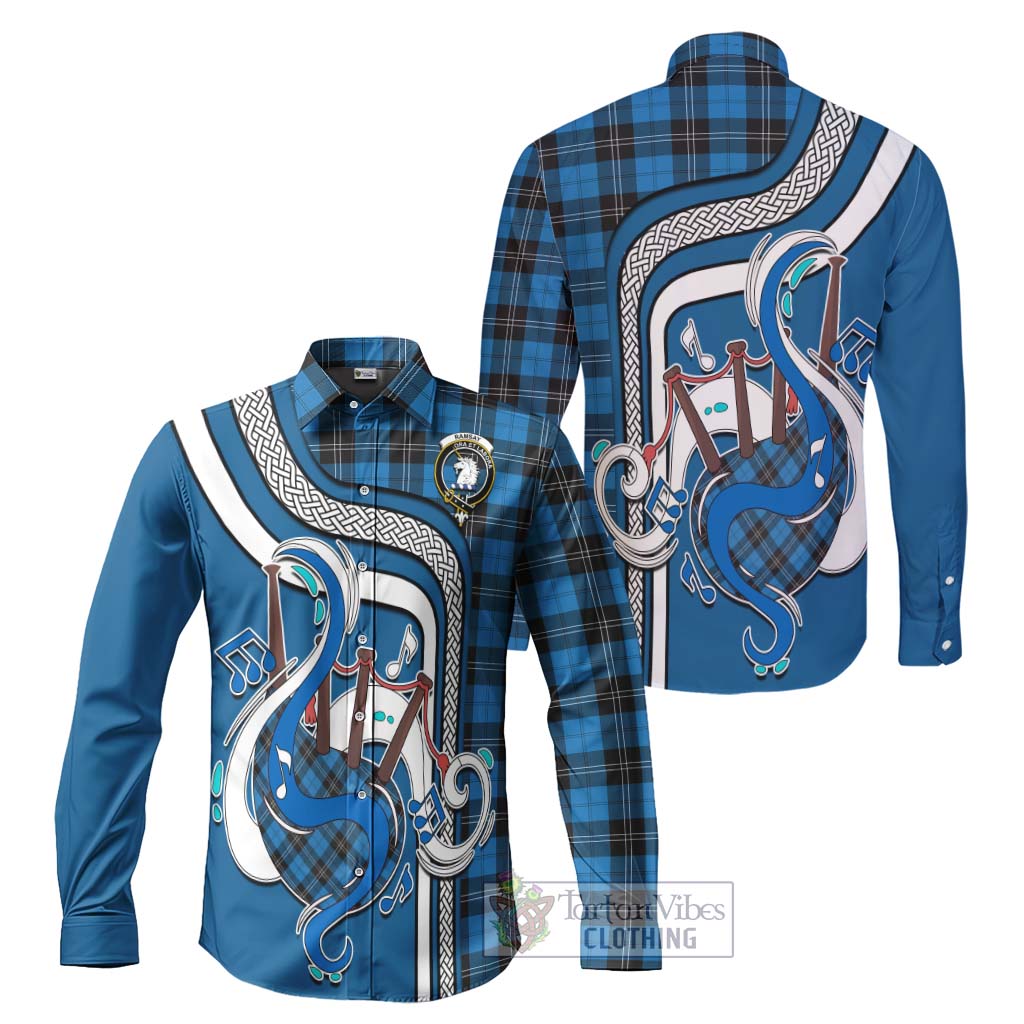 Tartan Vibes Clothing Ramsay Blue Ancient Tartan Long Sleeve Button Shirt with Epic Bagpipe Style