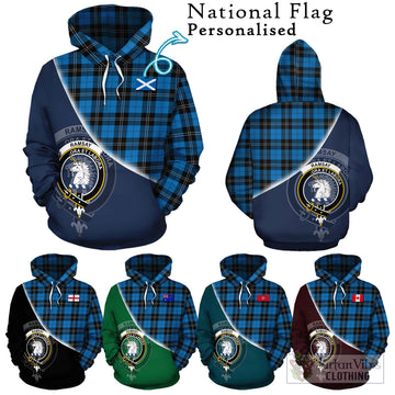 Ramsay Blue Ancient Tartan Hoodie with Personalised National Flag and Family Crest Half Style