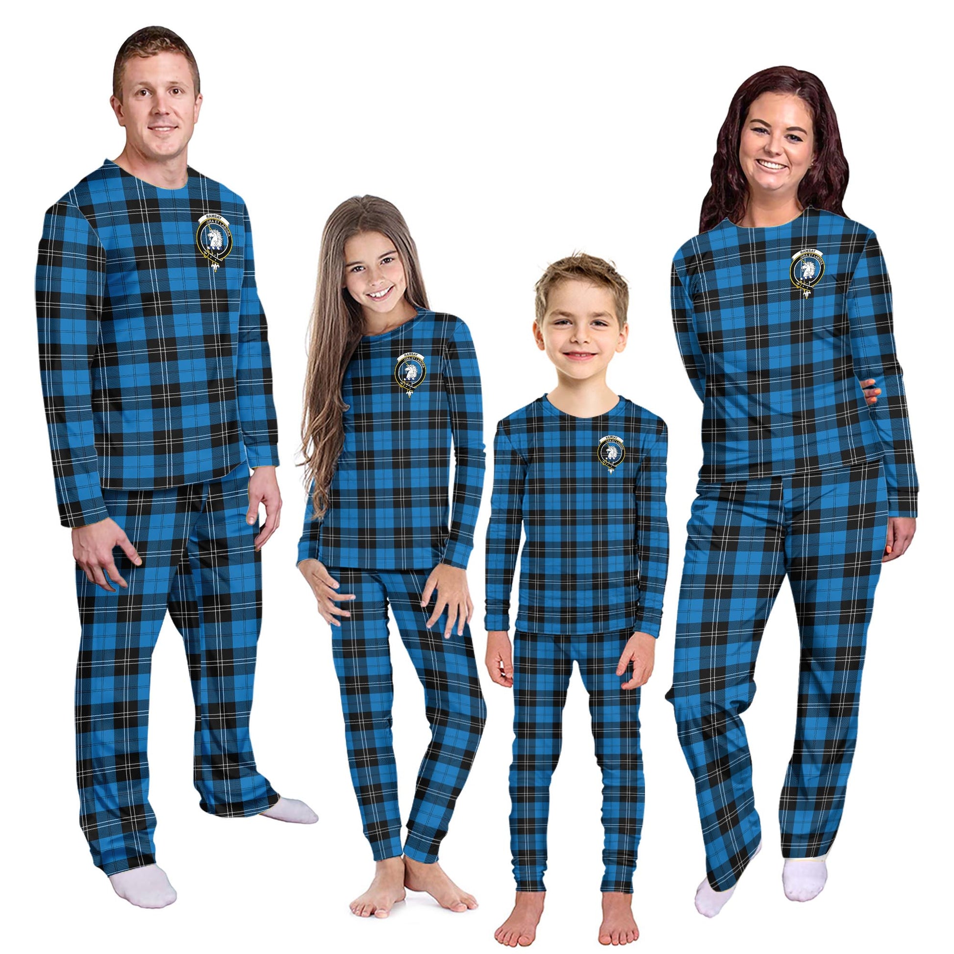 Ramsay Blue Ancient Tartan Pajamas Family Set with Family Crest - Tartanvibesclothing