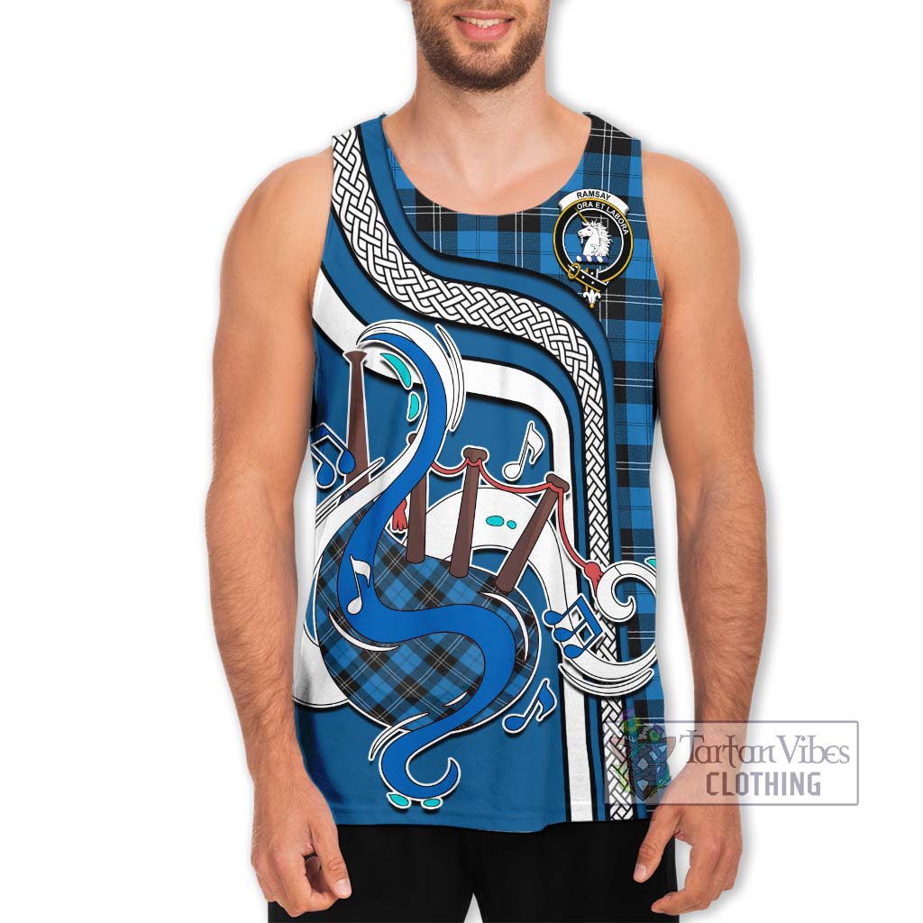 Tartan Vibes Clothing Ramsay Blue Ancient Tartan Men's Tank Top with Epic Bagpipe Style