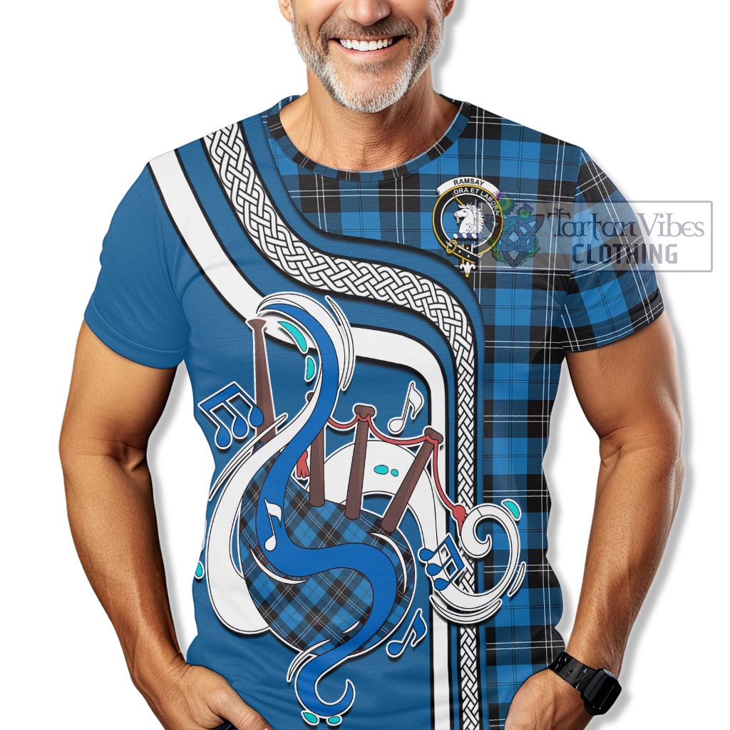 Tartan Vibes Clothing Ramsay Blue Ancient Tartan T-Shirt with Epic Bagpipe Style