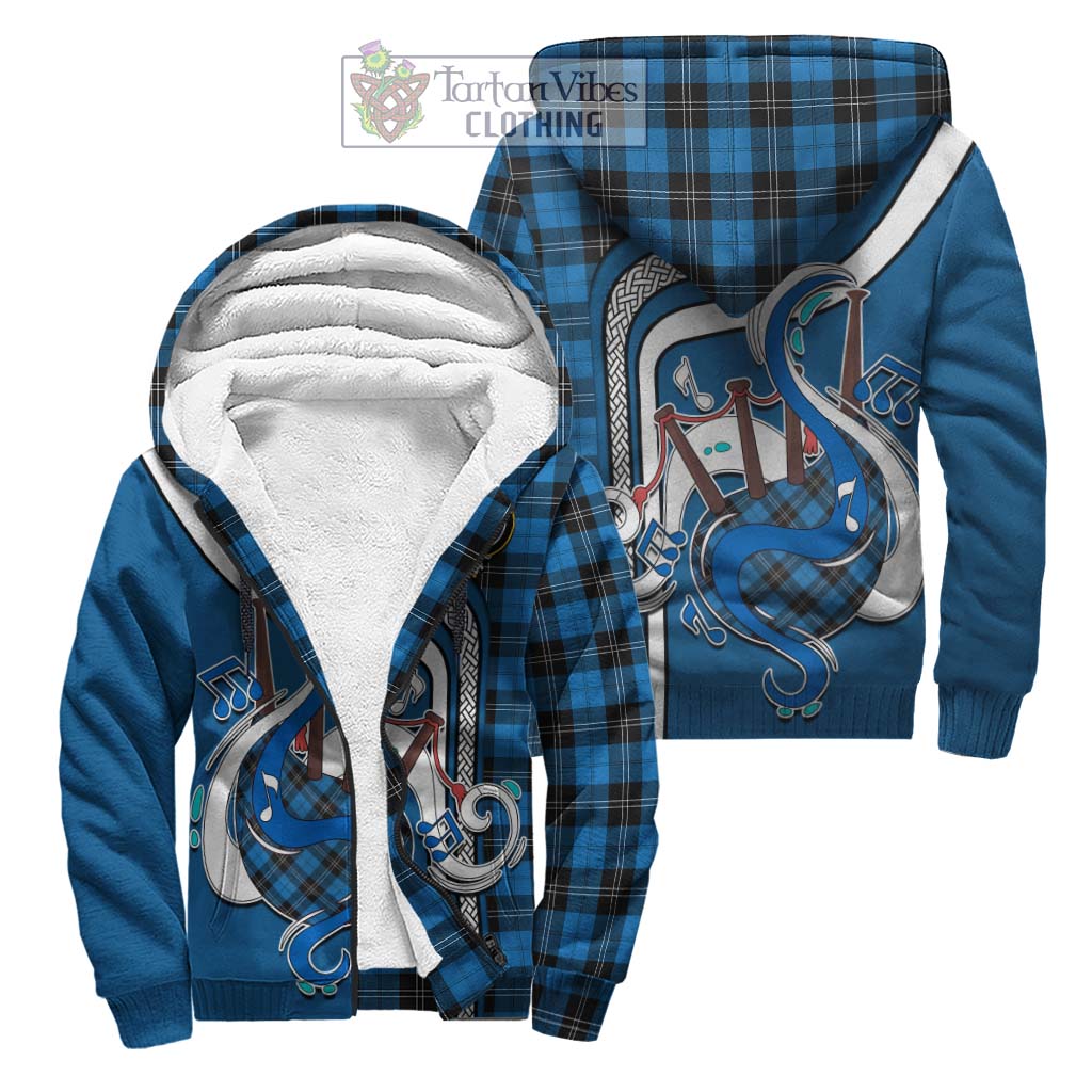 Tartan Vibes Clothing Ramsay Blue Ancient Tartan Sherpa Hoodie with Epic Bagpipe Style