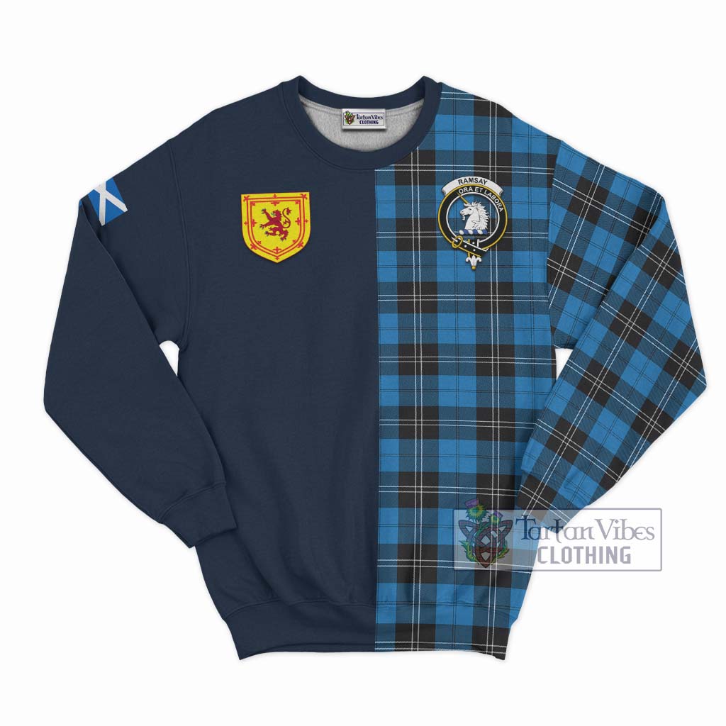 Tartan Vibes Clothing Ramsay Blue Ancient Tartan Sweatshirt with Scottish Lion Royal Arm Half Style