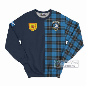 Ramsay Blue Ancient Tartan Sweatshirt with Scottish Lion Royal Arm Half Style