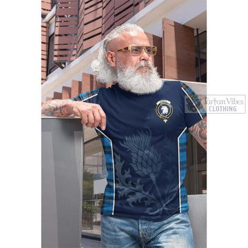 Ramsay Blue Ancient Tartan Cotton T-shirt with Family Crest and Scottish Thistle Vibes Sport Style