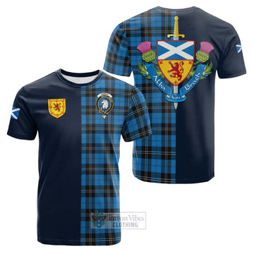 Ramsay Blue Ancient Tartan Cotton T-shirt with Scottish Lion Royal Arm Half Style