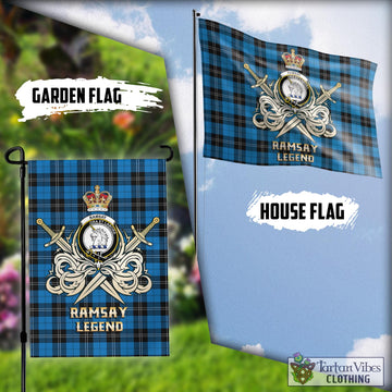 Ramsay Blue Ancient Tartan Flag with Clan Crest and the Golden Sword of Courageous Legacy