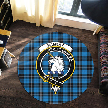 Ramsay Blue Ancient Tartan Round Rug with Family Crest