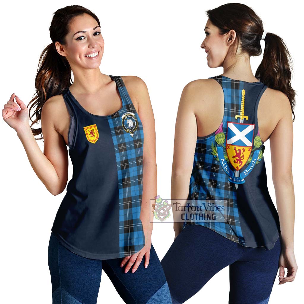 Tartan Vibes Clothing Ramsay Blue Ancient Tartan Women's Racerback Tanks with Scottish Lion Royal Arm Half Style