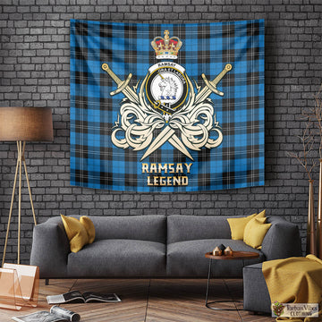 Ramsay Blue Ancient Tartan Tapestry with Clan Crest and the Golden Sword of Courageous Legacy