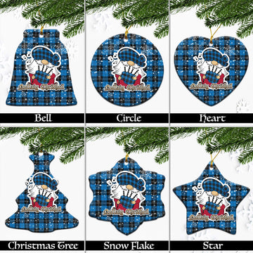 Ramsay Blue Ancient Tartan Christmas Ornaments with Scottish Gnome Playing Bagpipes