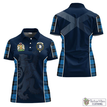 Ramsay Blue Ancient Tartan Women's Polo Shirt with Family Crest and Lion Rampant Vibes Sport Style