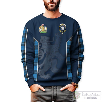 Ramsay Blue Ancient Tartan Sweater with Family Crest and Lion Rampant Vibes Sport Style