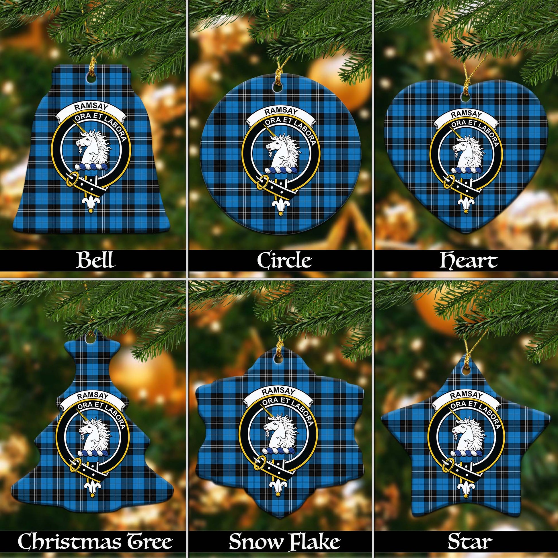 Ramsay Blue Ancient Tartan Christmas Ornaments with Family Crest - Tartanvibesclothing