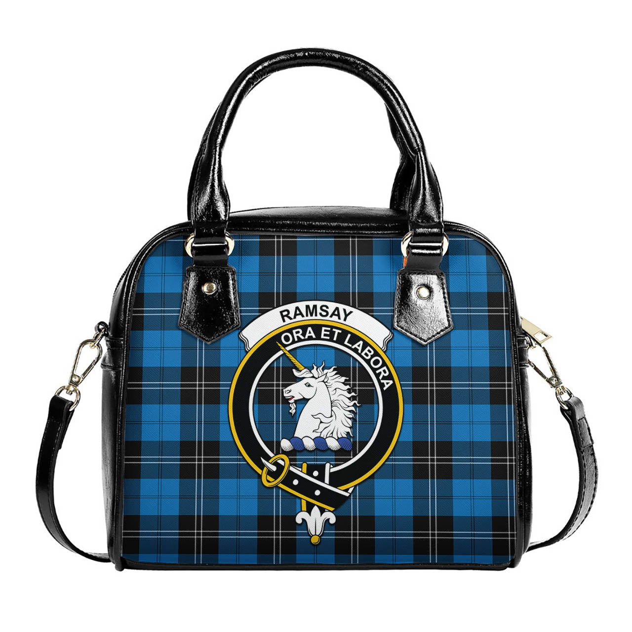 Ramsay Blue Ancient Tartan Shoulder Handbags with Family Crest One Size 6*25*22 cm - Tartanvibesclothing