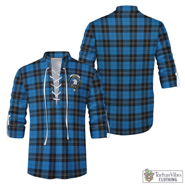 Ramsay Blue Ancient Tartan Men's Scottish Traditional Jacobite Ghillie Kilt Shirt with Family Crest