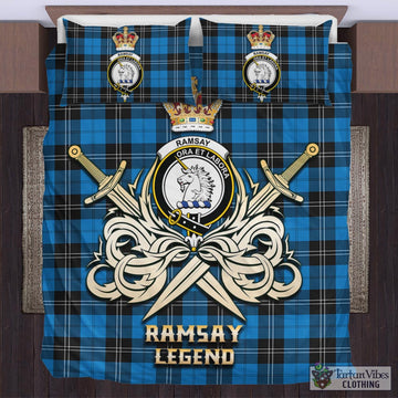 Ramsay Blue Ancient Tartan Bedding Set with Clan Crest and the Golden Sword of Courageous Legacy
