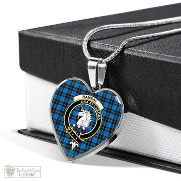 Ramsay Blue Ancient Tartan Heart Necklace with Family Crest