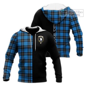 Ramsay Blue Ancient Tartan Knitted Hoodie with Family Crest and Half Of Me Style