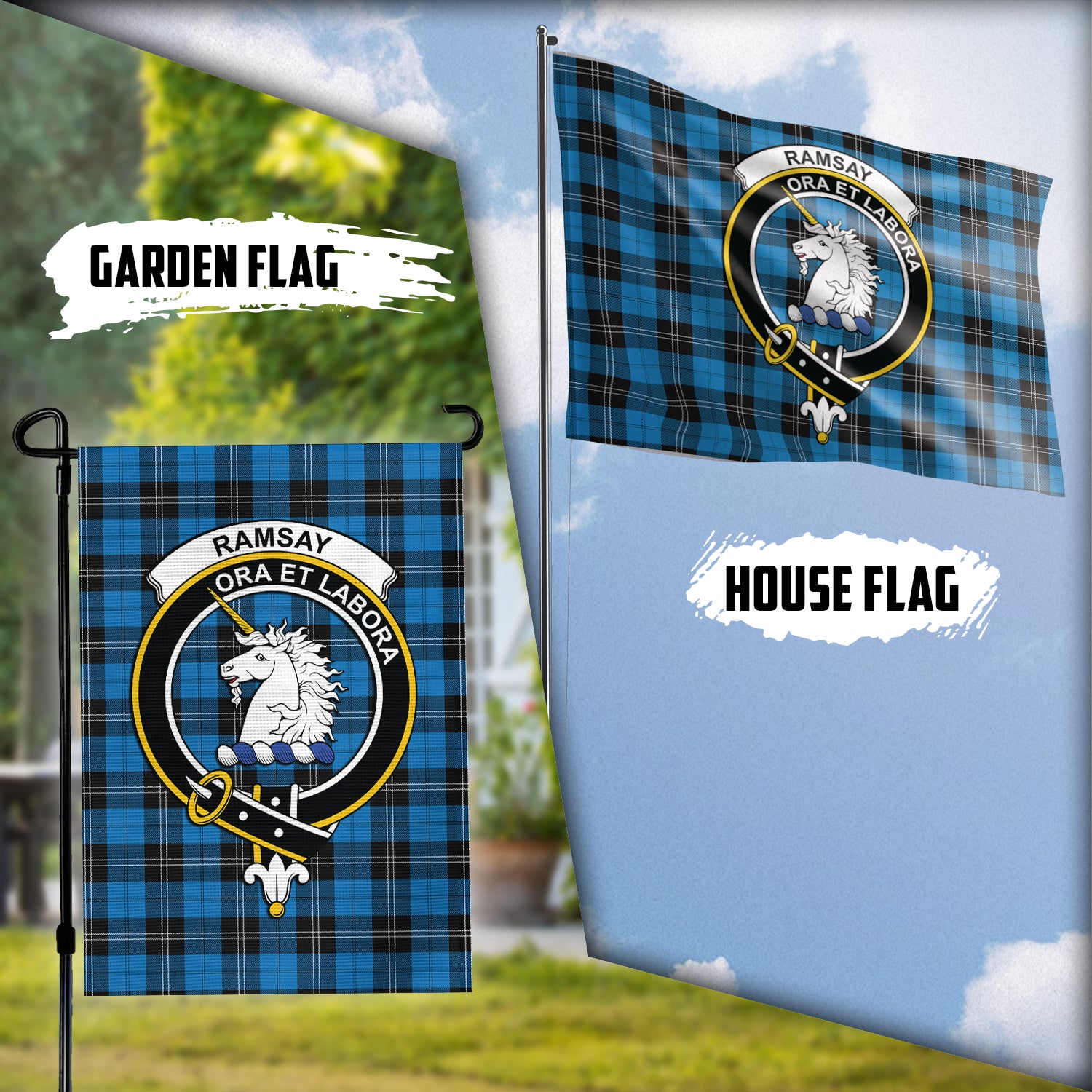 ramsay-blue-ancient-tartan-flag-with-family-crest