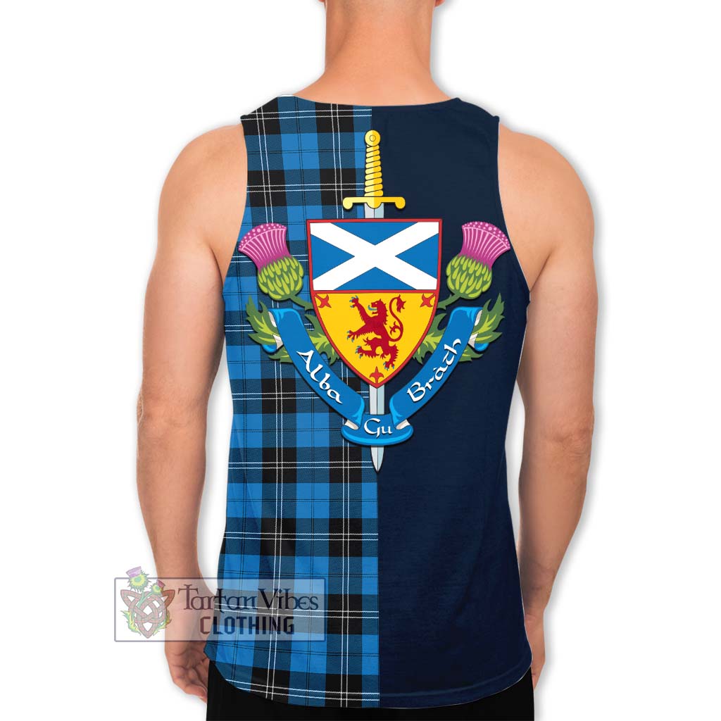 Tartan Vibes Clothing Ramsay Blue Ancient Tartan Men's Tank Top with Scottish Lion Royal Arm Half Style