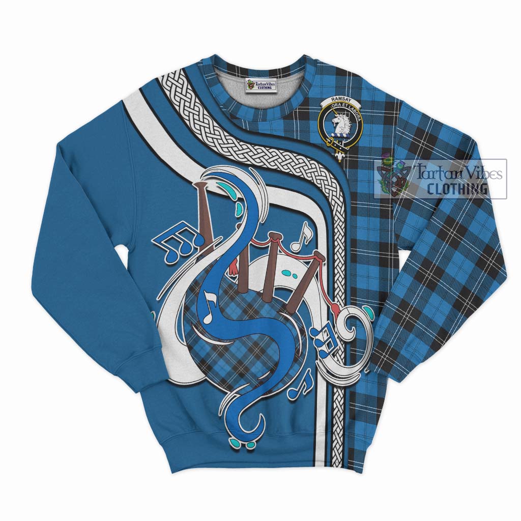 Tartan Vibes Clothing Ramsay Blue Ancient Tartan Sweatshirt with Epic Bagpipe Style