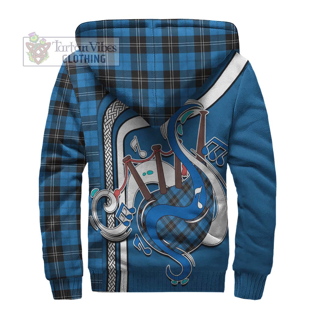 Tartan Vibes Clothing Ramsay Blue Ancient Tartan Sherpa Hoodie with Epic Bagpipe Style