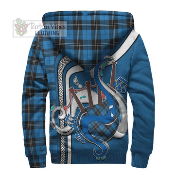 Ramsay Blue Ancient Tartan Sherpa Hoodie with Epic Bagpipe Style