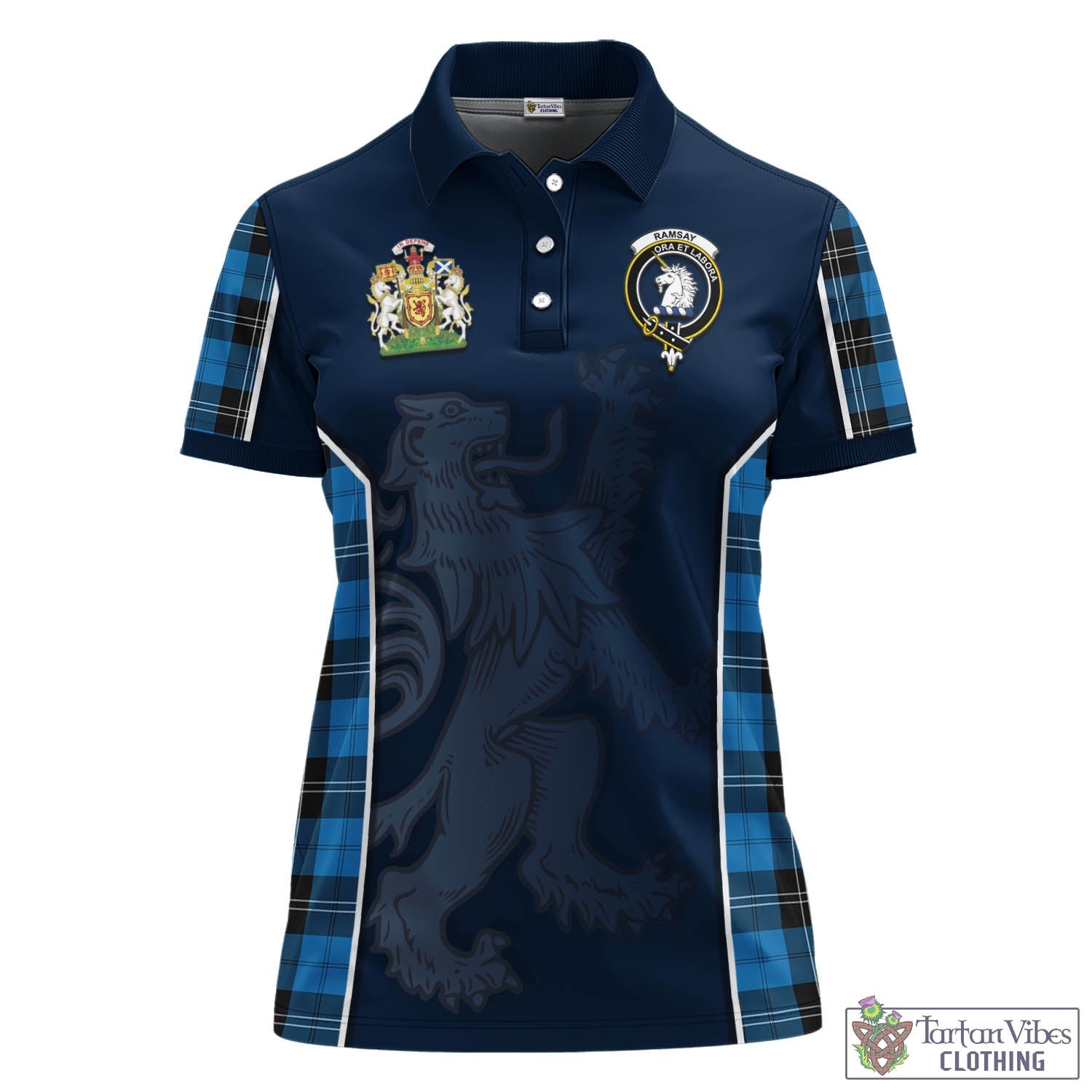 Tartan Vibes Clothing Ramsay Blue Ancient Tartan Women's Polo Shirt with Family Crest and Lion Rampant Vibes Sport Style