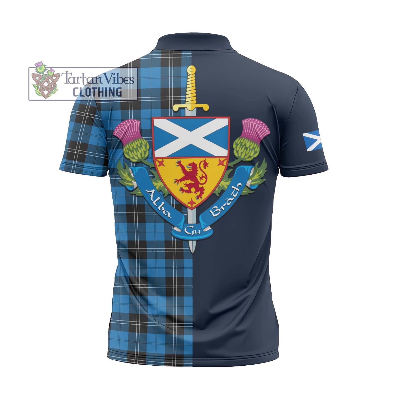 Tartan Vibes Clothing Ramsay Blue Ancient Tartan Zipper Polo Shirt with Scottish Lion Royal Arm Half Style