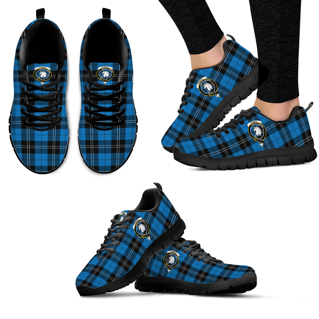 Ramsay Blue Ancient Tartan Sneakers with Family Crest - Tartan Vibes Clothing