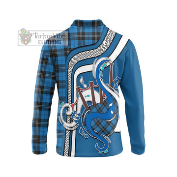 Ramsay Blue Ancient Tartan Long Sleeve Polo Shirt with Epic Bagpipe Style