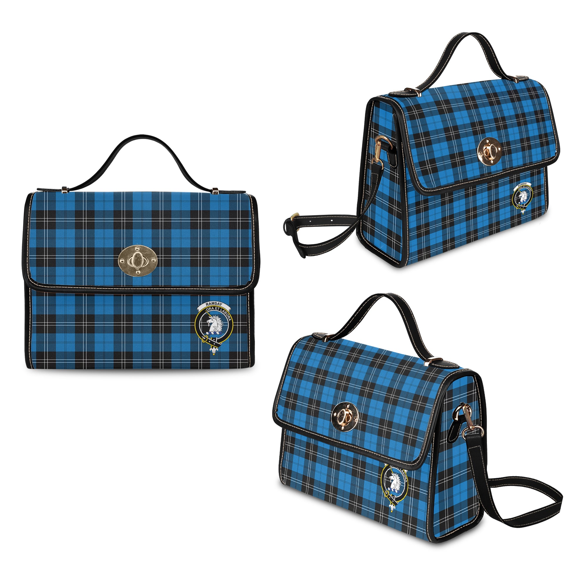 ramsay-blue-ancient-tartan-leather-strap-waterproof-canvas-bag-with-family-crest