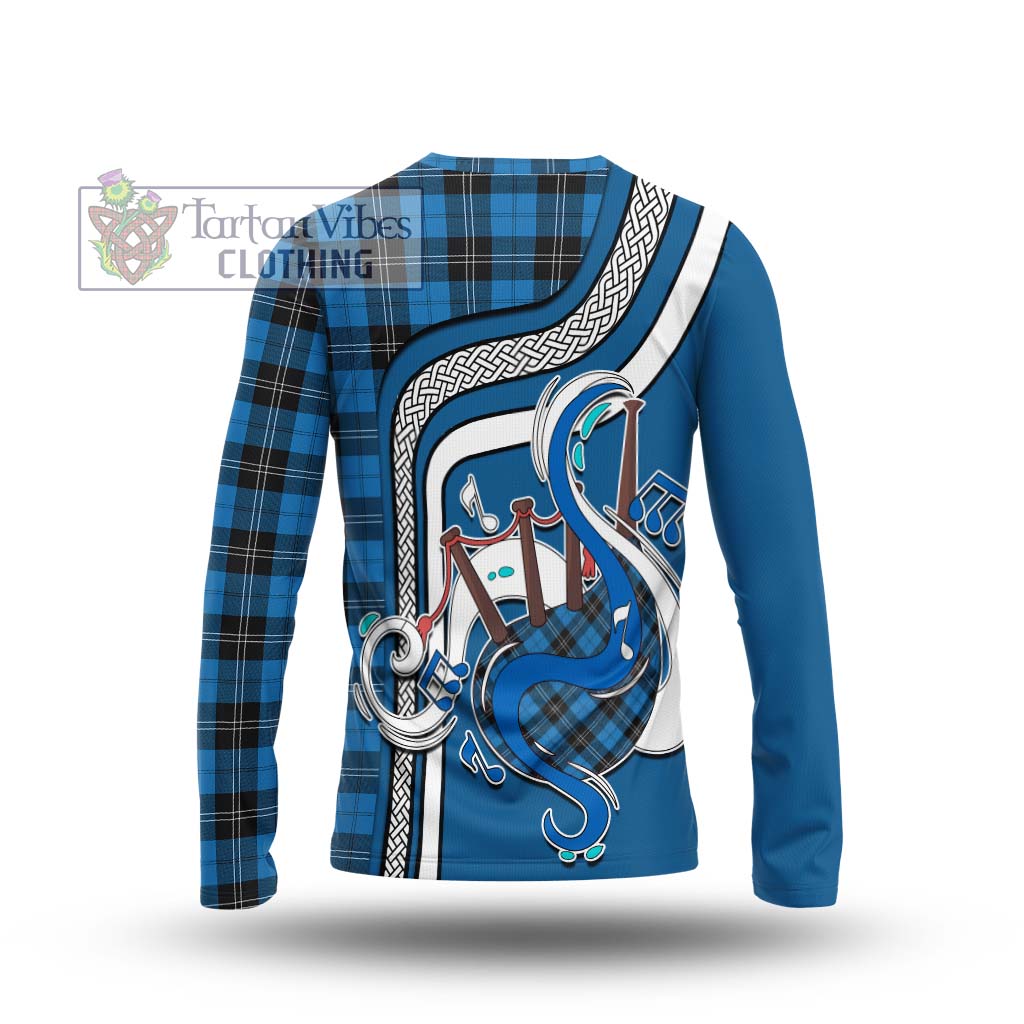 Tartan Vibes Clothing Ramsay Blue Ancient Tartan Long Sleeve T-Shirt with Epic Bagpipe Style