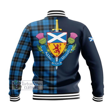 Ramsay Blue Ancient Tartan Baseball Jacket with Scottish Lion Royal Arm Half Style