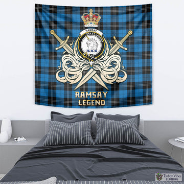 Ramsay Blue Ancient Tartan Tapestry with Clan Crest and the Golden Sword of Courageous Legacy