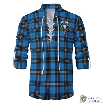 Ramsay Blue Ancient Tartan Men's Scottish Traditional Jacobite Ghillie Kilt Shirt with Family Crest