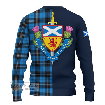 Ramsay Blue Ancient Tartan Knitted Sweater with Scottish Lion Royal Arm Half Style