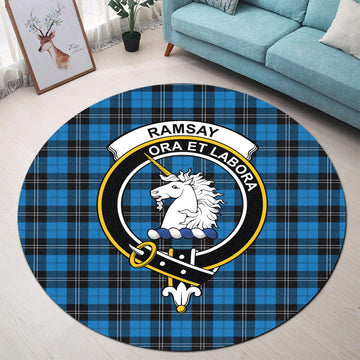 Ramsay Blue Ancient Tartan Round Rug with Family Crest
