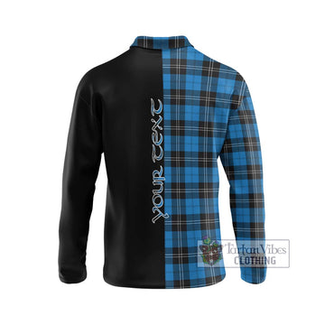 Ramsay Blue Ancient Tartan Long Sleeve Polo Shirt with Family Crest and Half Of Me Style