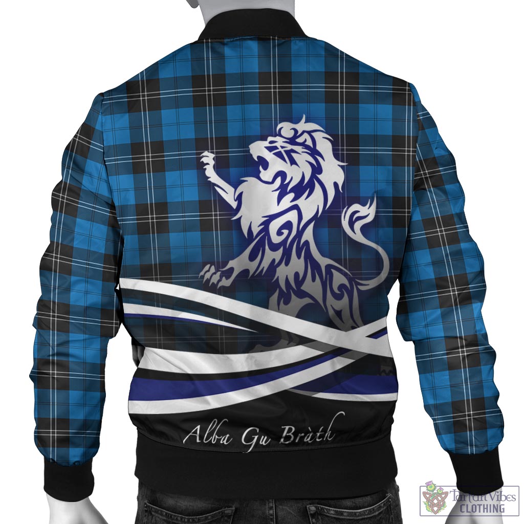 Tartan Vibes Clothing Ramsay Blue Ancient Tartan Bomber Jacket with Alba Gu Brath Regal Lion Emblem