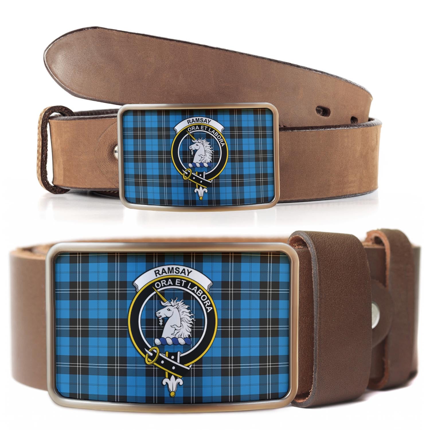 Ramsay Blue Ancient Tartan Belt Buckles with Family Crest - Tartan Vibes Clothing